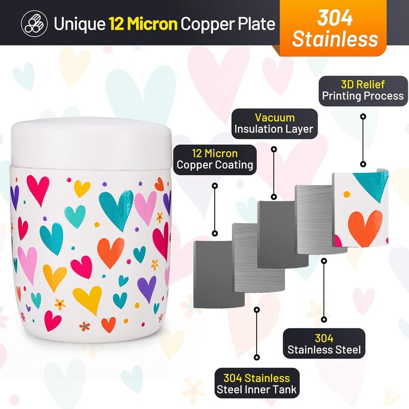 Charcy 9oz Stainless Steel Vacuum Insulated Kids Food Jar - Soup Thermo for Hot & Cold Food - White Heart - Image 3